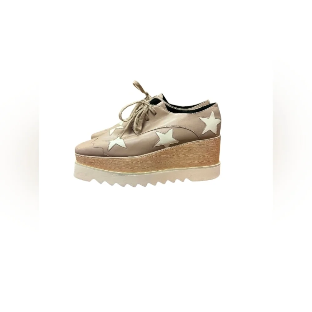 Stella McCartney GUC Elyse Vegan White Star Platform Derby Shoes Taupe Size 38 - Picture 2 of 9